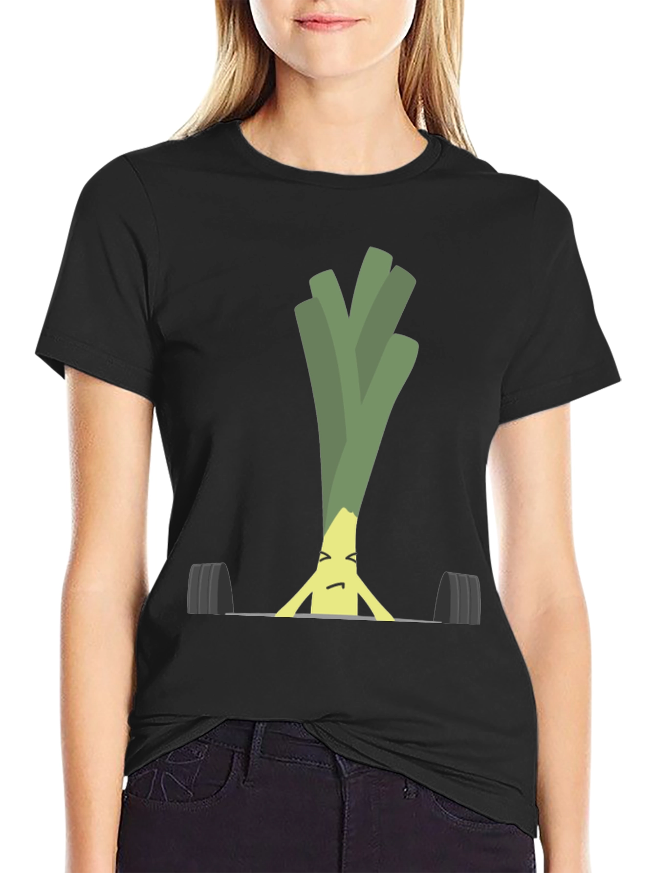 Black Funny Leek Lifting Weights Graphic Tee view 2