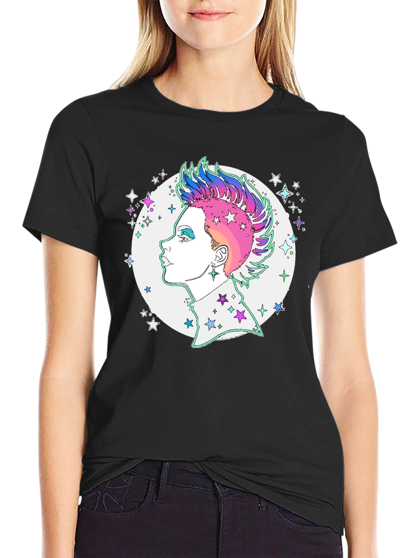 Black Edgy Punk Star Graphic Tee view 2