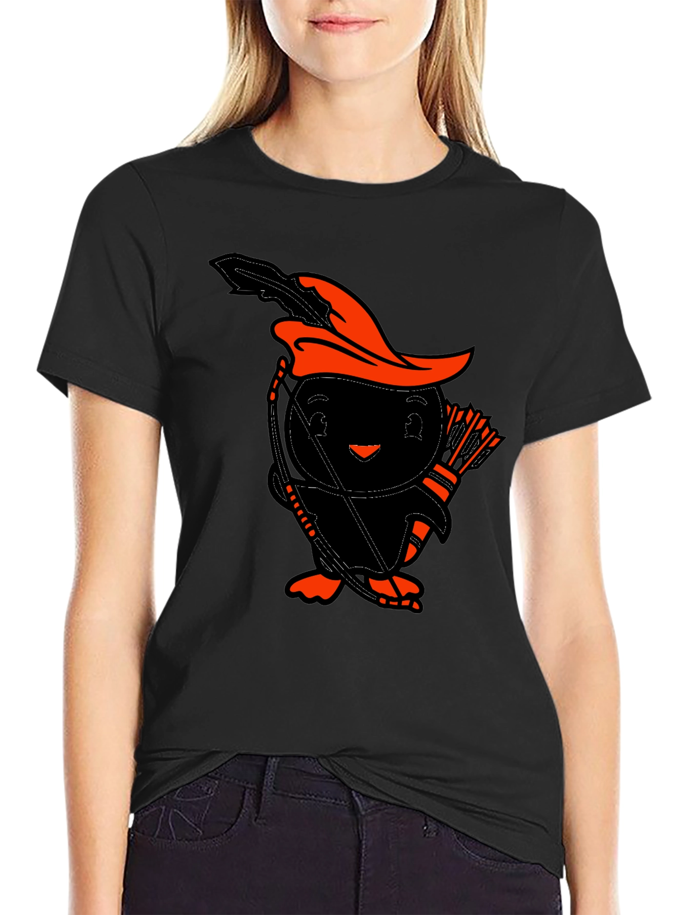 Black Funny Archer Penguin Black T-Shirt view 2