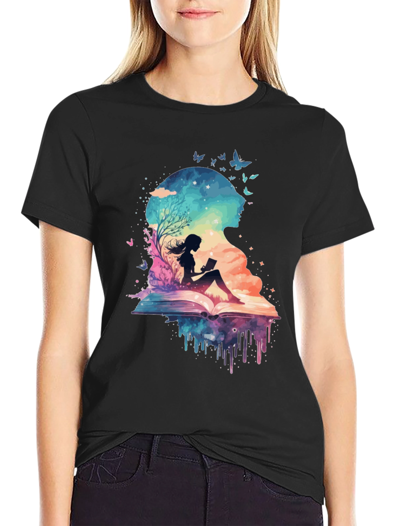 Black Book Lover Galaxy Tee - Literary Dreamscape Design view 2