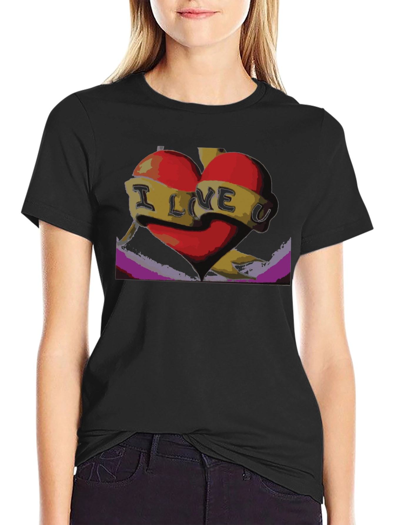 Black I Love U Heart Graphic Tee - Black view 2