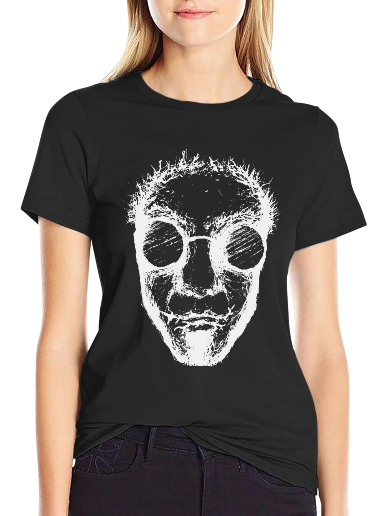 Black Abstract Face Graphic Tee - Black Crew Neck view 2