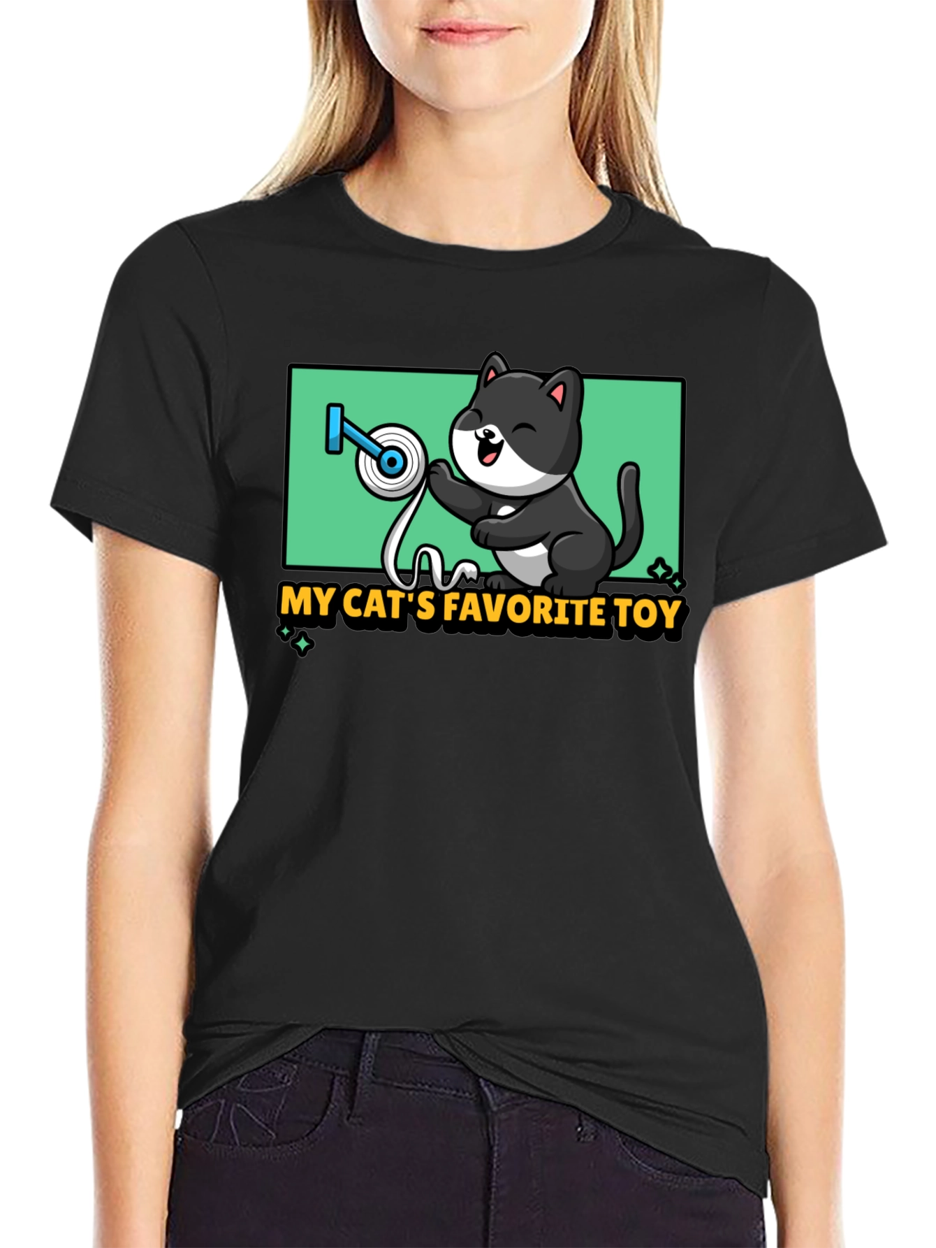 Black Cat's Favorite Toy T-Shirt - Humorous Pet Lover Tee view 2