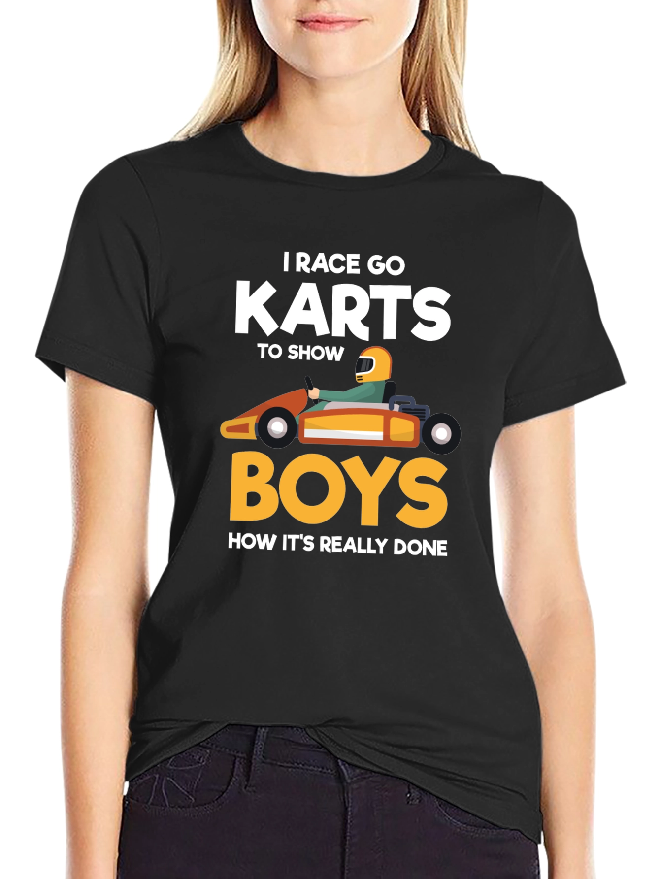 Black I Race Go Karts T-Shirt Funny Kart Racing Tee view 2
