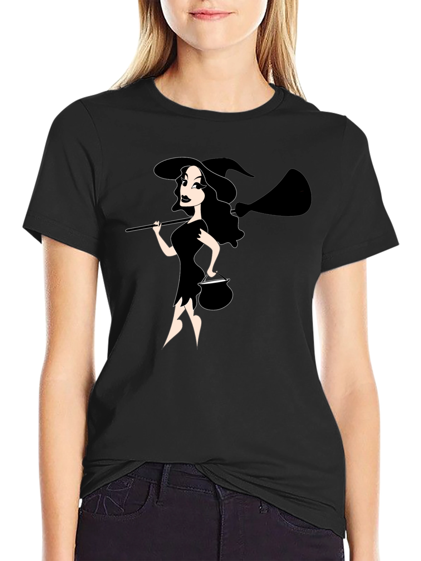 Black Halloween Witch T-Shirt - Spooky & Stylish Black Tee view 2