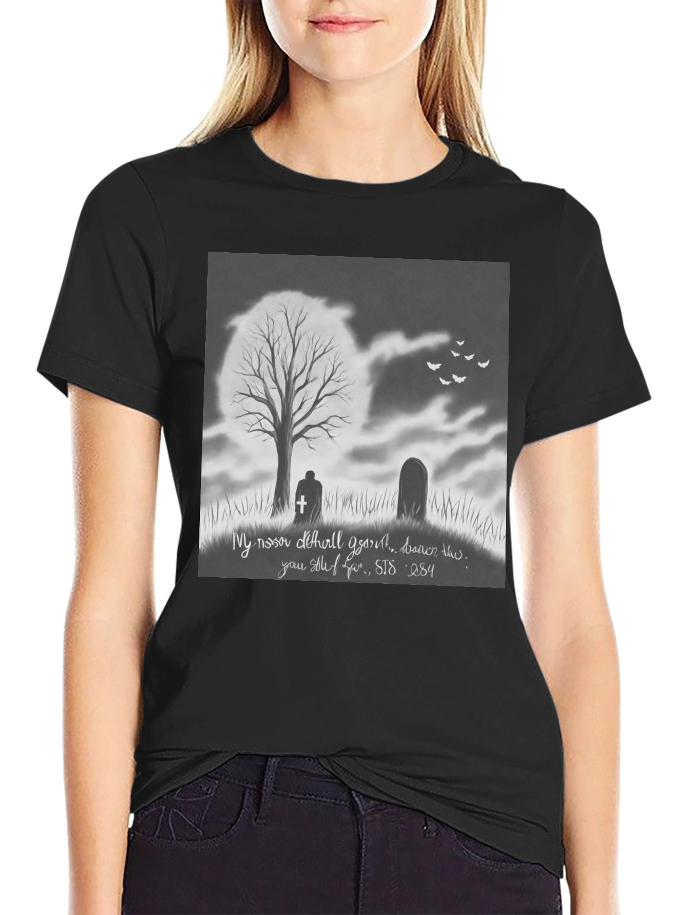 Black Gothic Graveyard T-Shirt - Dark Humor Tee view 2