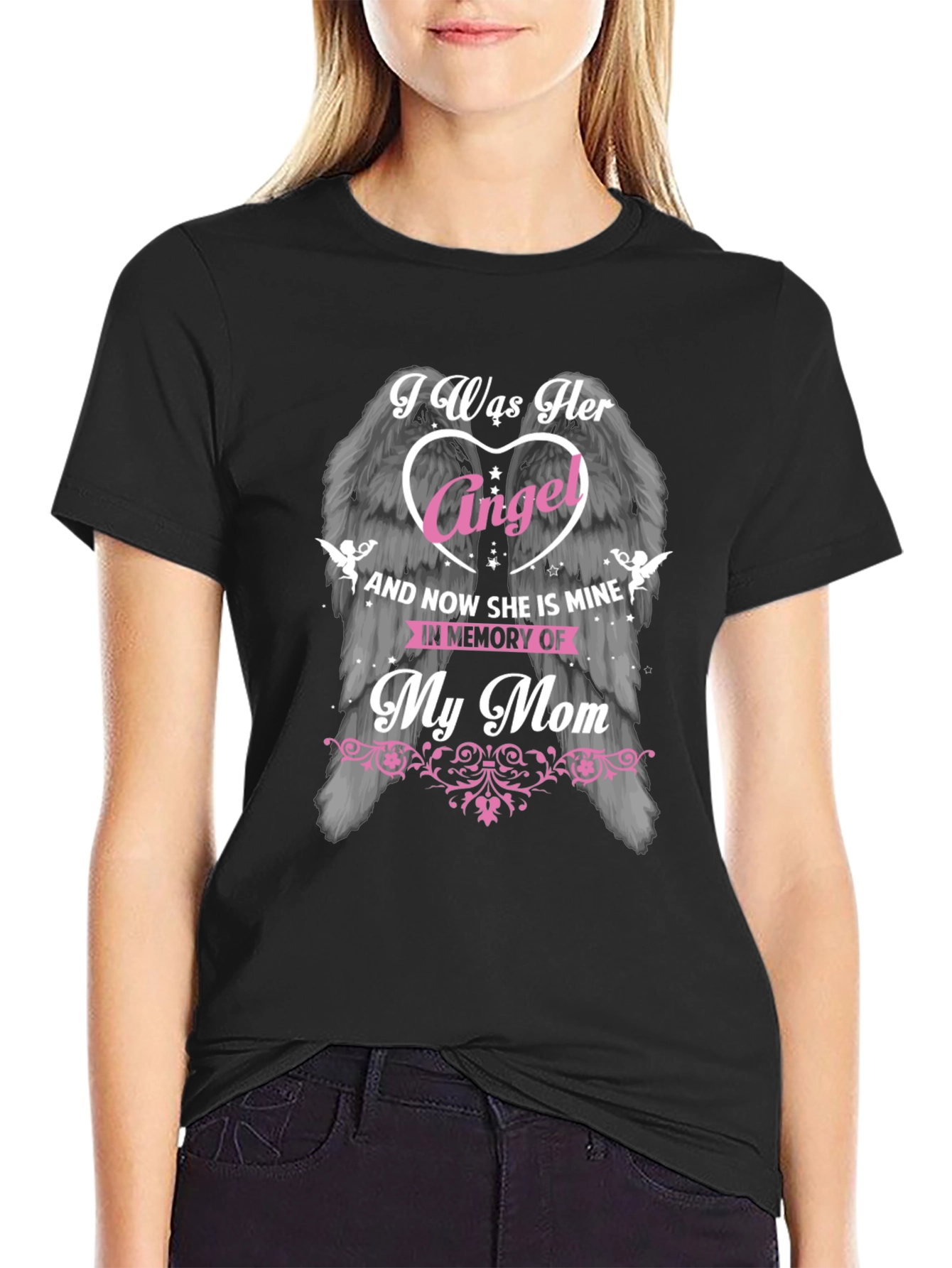 Black I Was Her Angel Memorial T-Shirt view 2
