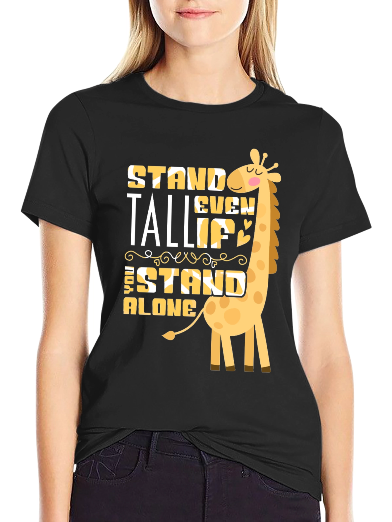 Black Stand Tall Giraffe Graphic T-Shirt view 2