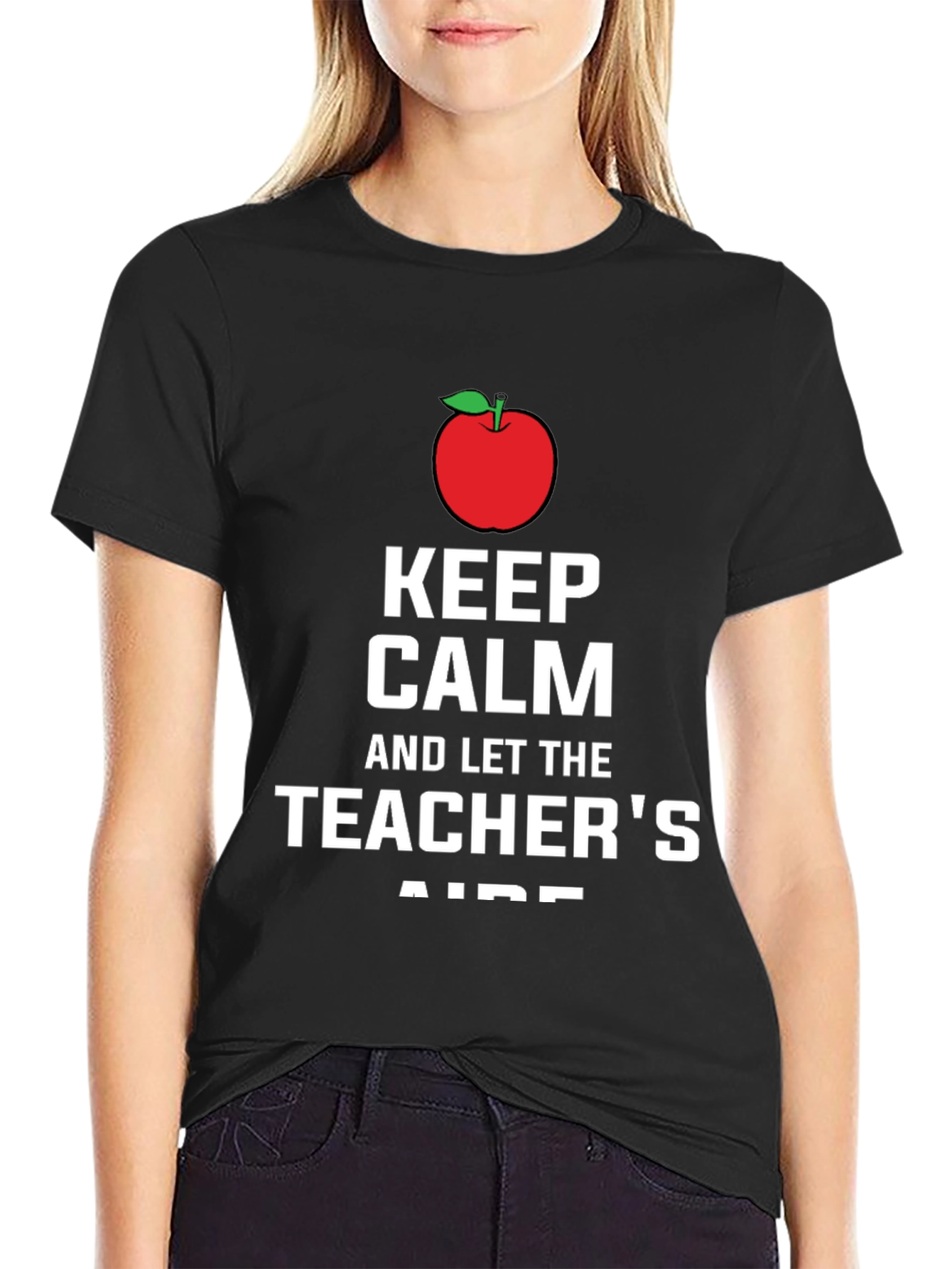Black Keep Calm Teacher's Aide T-Shirt view 2