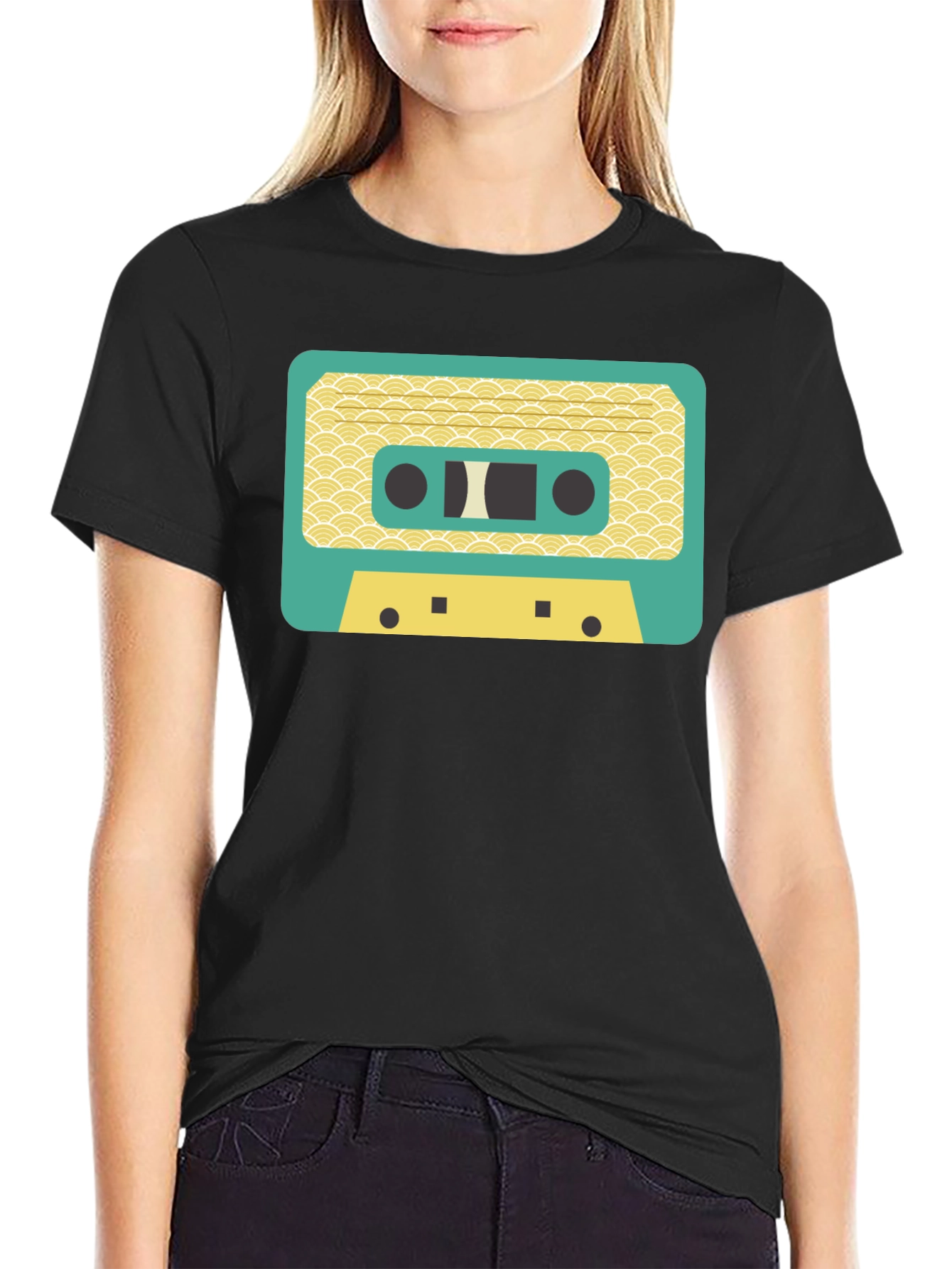 Black Retro Cassette Tape Graphic T-Shirt view 2