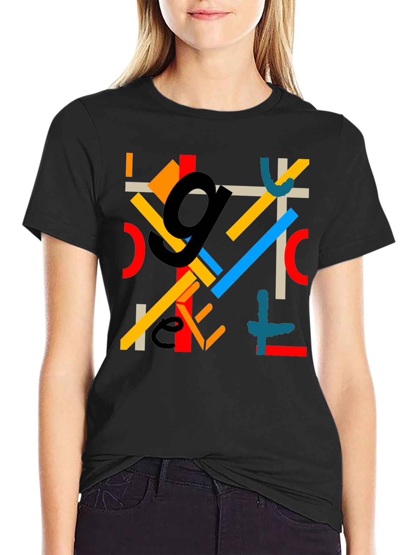 Black Abstract Geometric Pattern Black T-Shirt view 2