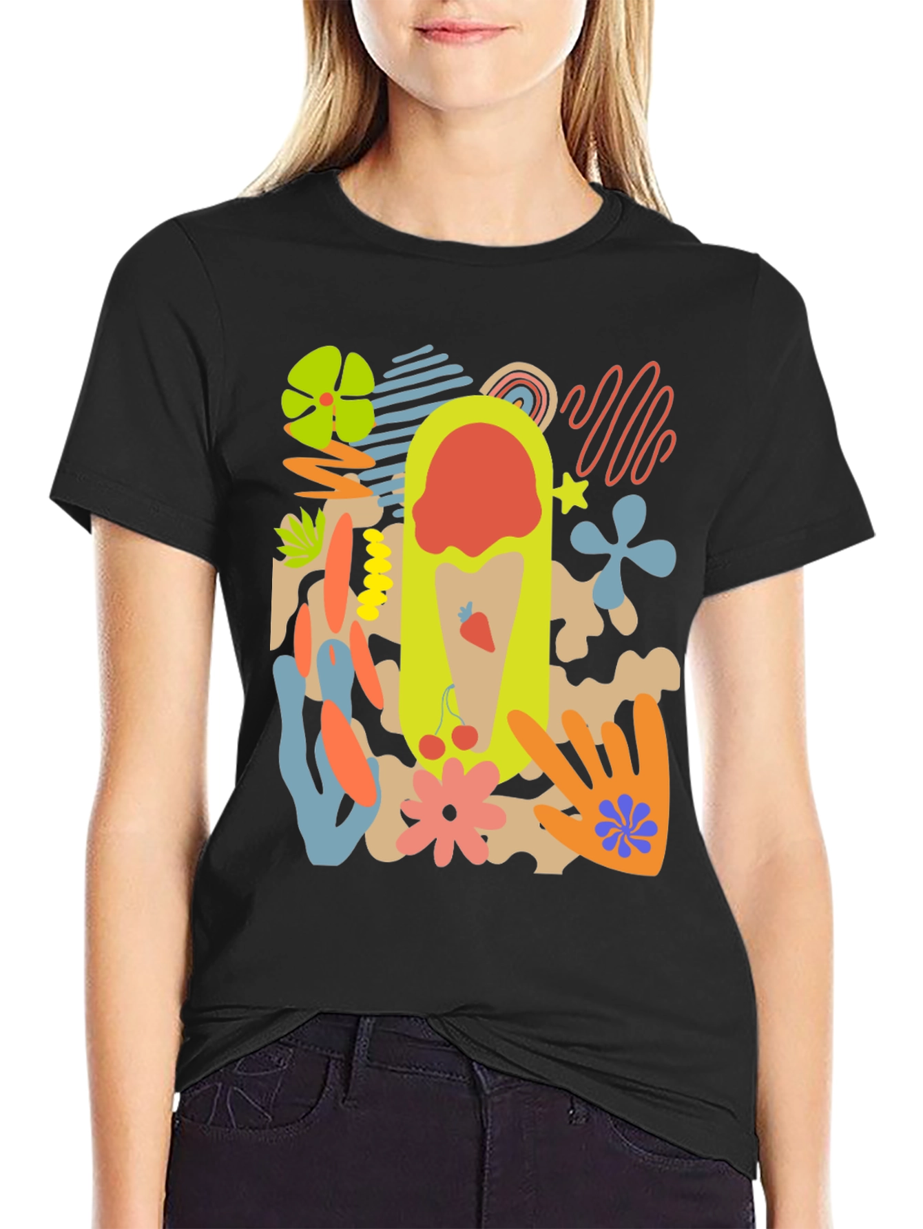 Black Abstract Graphic Print T-Shirt view 2