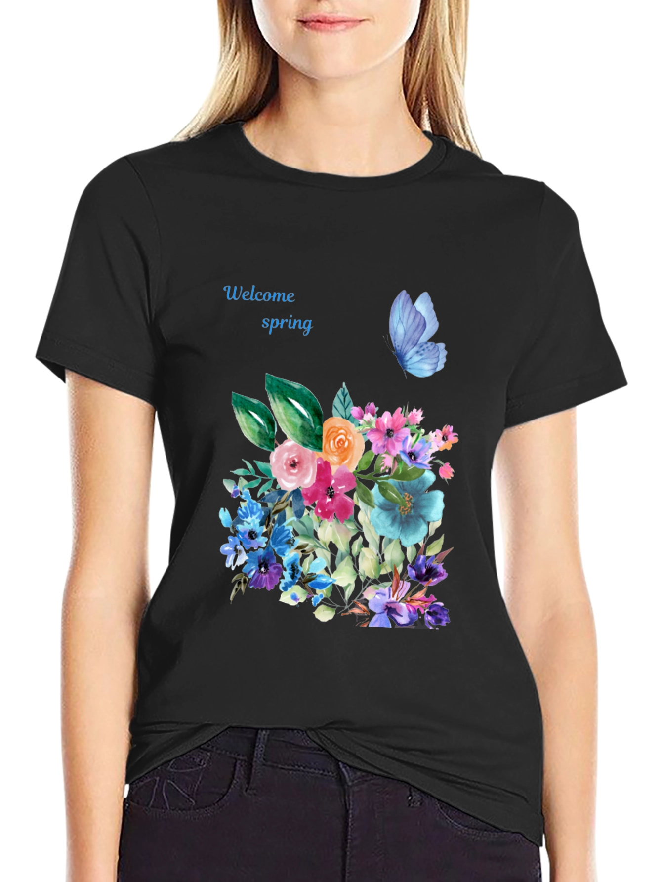 Black Spring Welcome Floral T-Shirt view 2