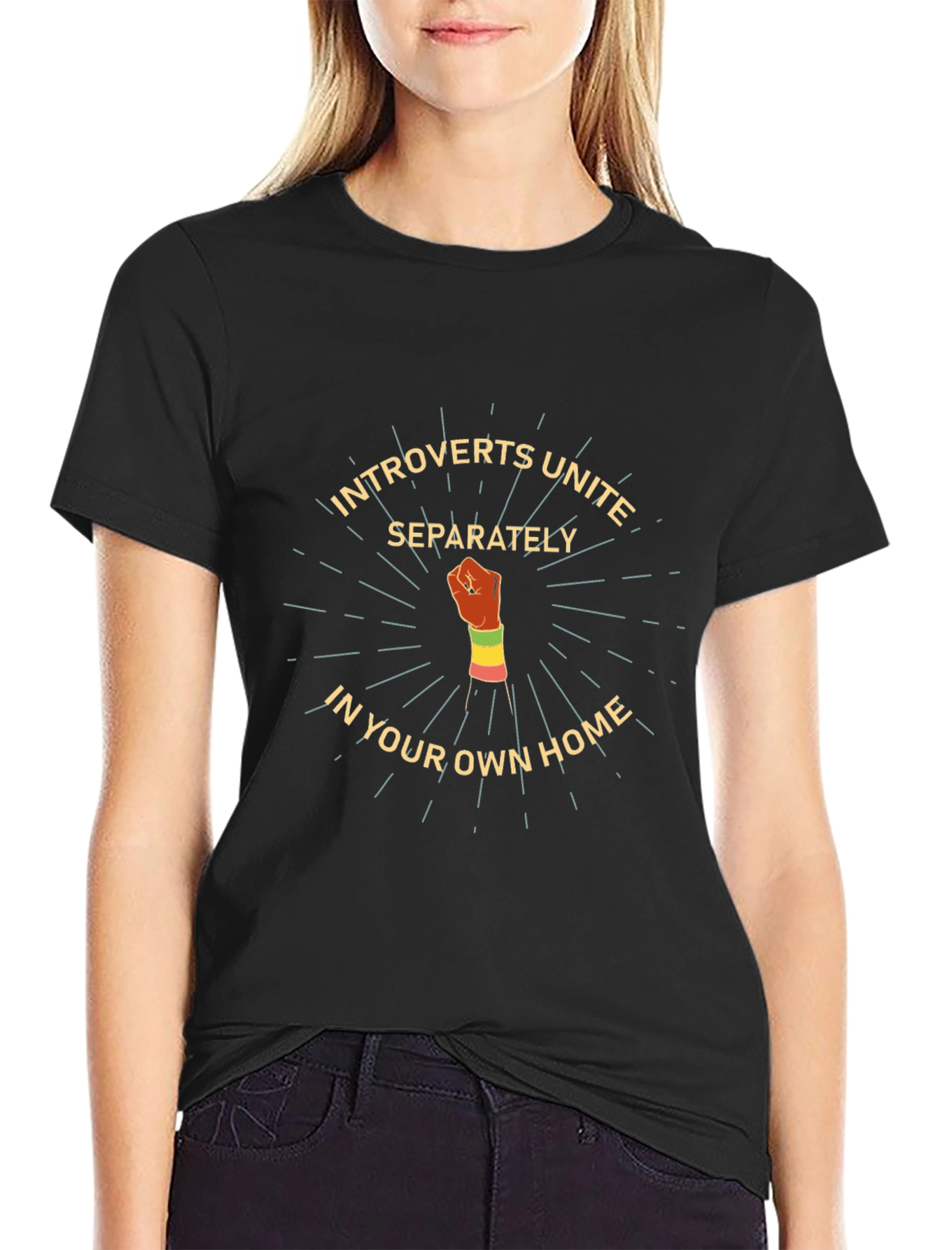 Black Introverts Unite T-Shirt Funny Social Distancing Tee view 2