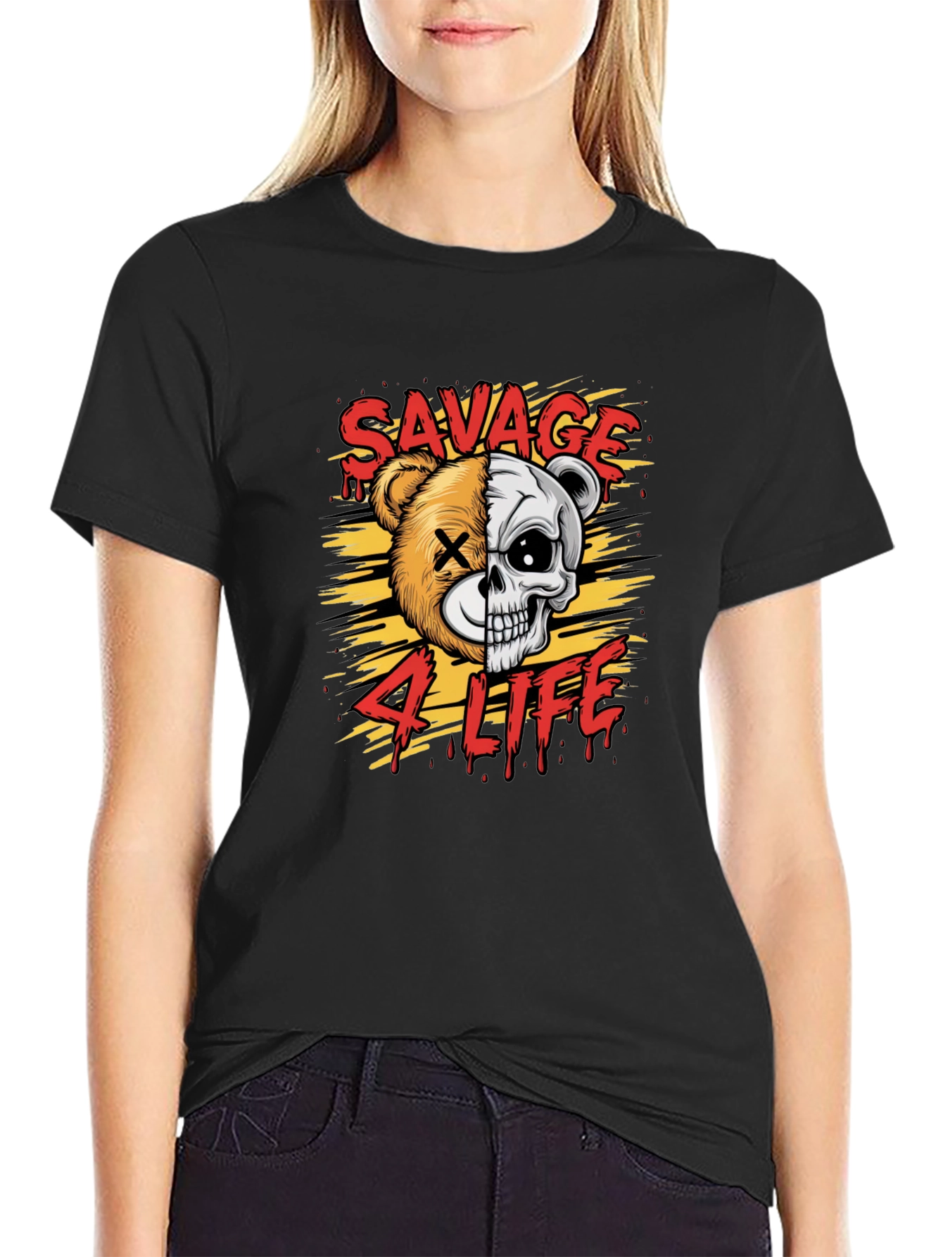 Black Savage 4 Life Graphic Print T-Shirt view 2
