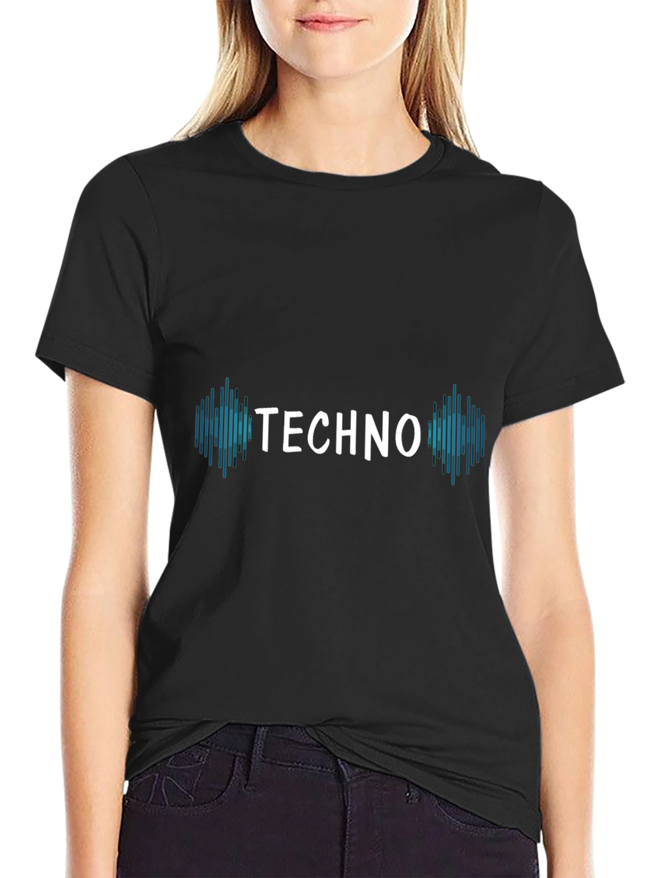 Black Techno Music Graphic T-Shirt - Black Short Sleeve Tee view 2