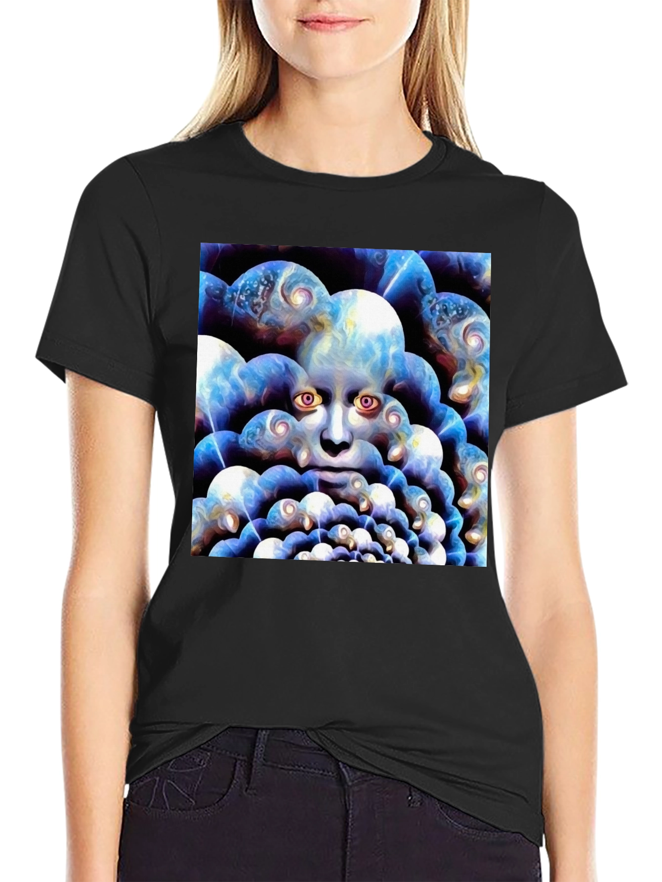 Black Surreal Face Graphic Black T-Shirt view 2