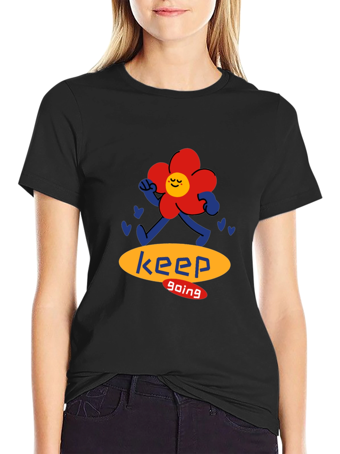 Black Keep Going Flower Graphic Black T-Shirt view 2