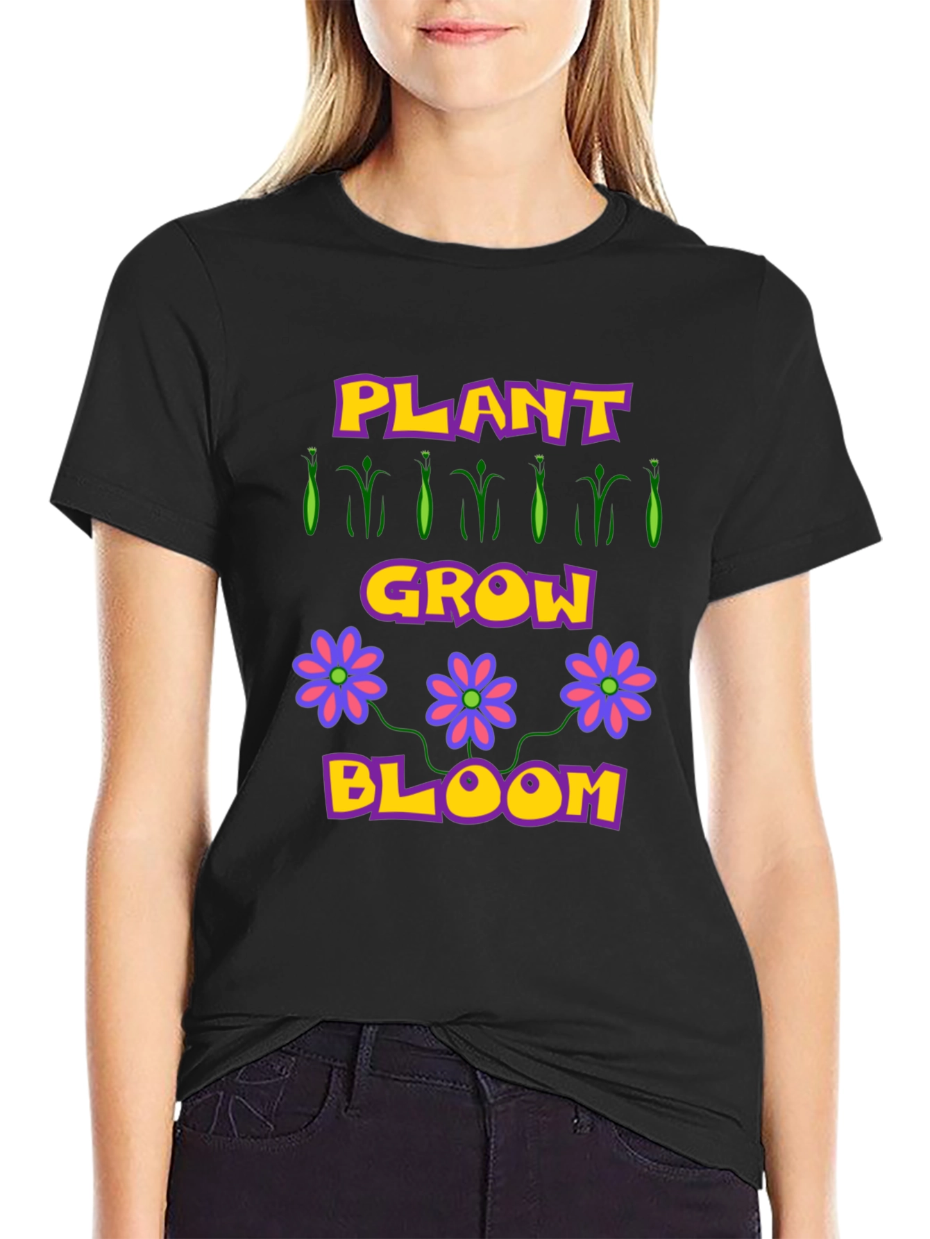 Black Plant Grow Bloom T-Shirt - Garden Lovers Tee view 2