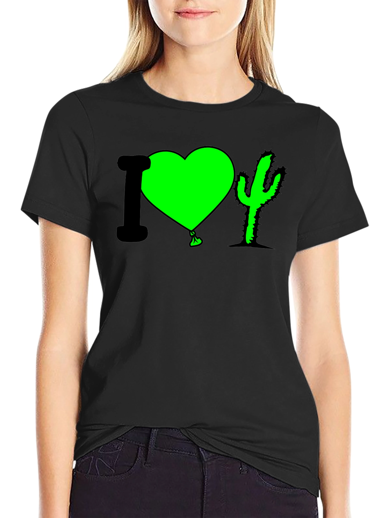 Black I Heart Cactus T-Shirt - Fun Graphic Tee view 2