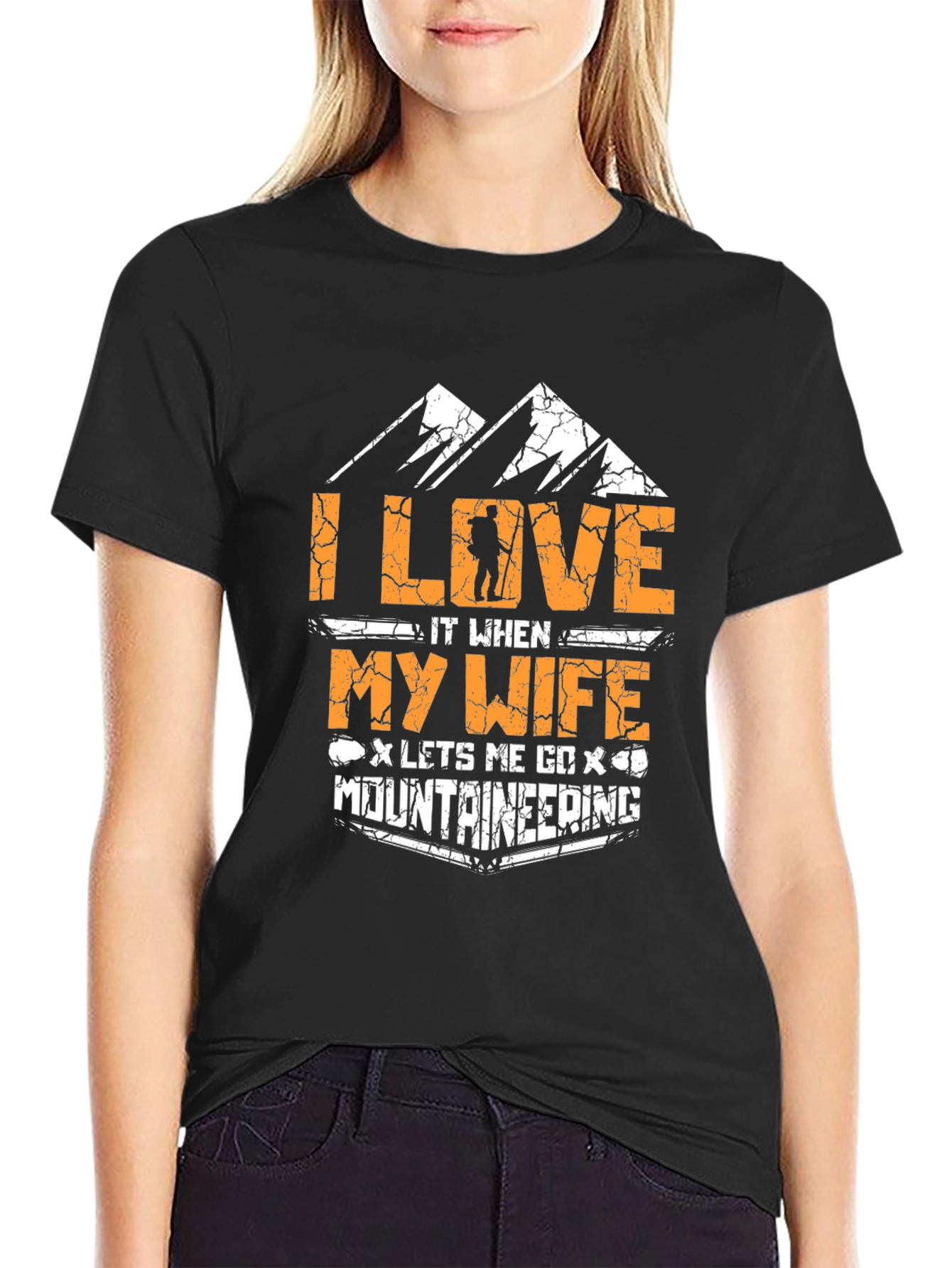 Black I Love My Wife Mountaineering Black T-Shirt view 2