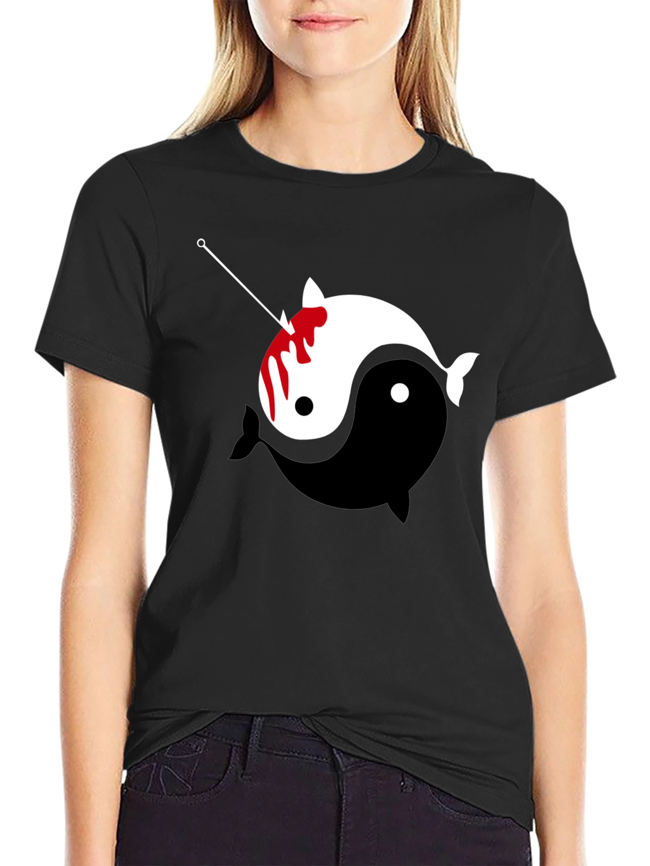Black Yin Yang Narwhal Graphic Tee view 2