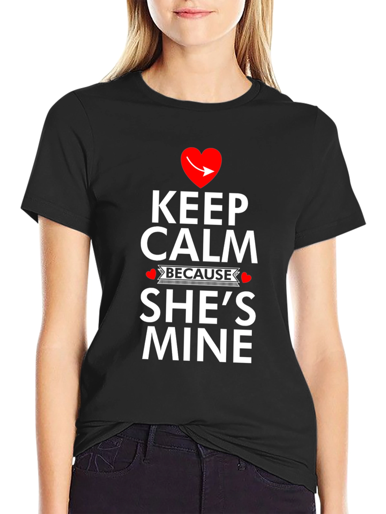 Black Keep Calm She's Mine T-Shirt - Funny Novelty Tee view 2