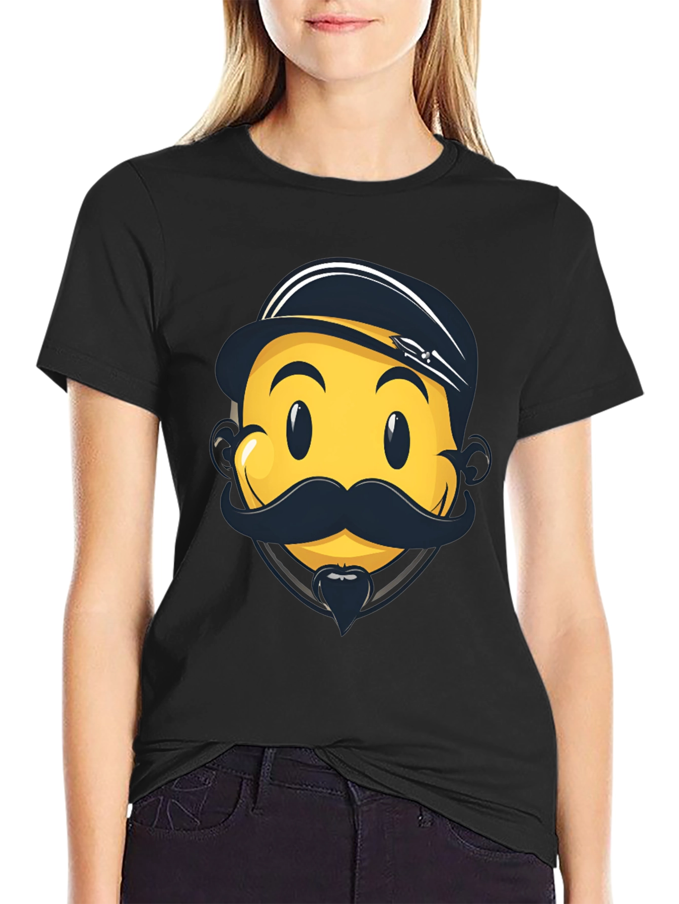 Black Emoji Captain Graphic Tee - Black Cotton Comfort view 2