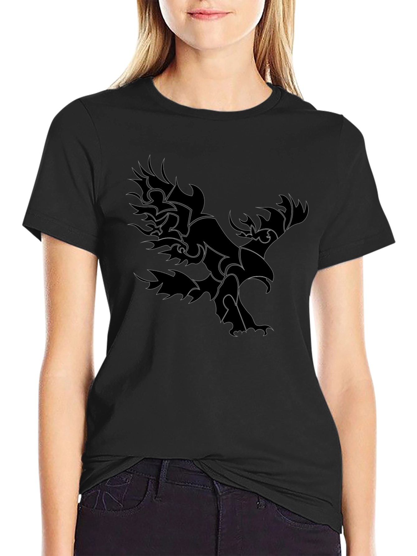 Black Black T-Shirt with Tribal Eagle Design view 2