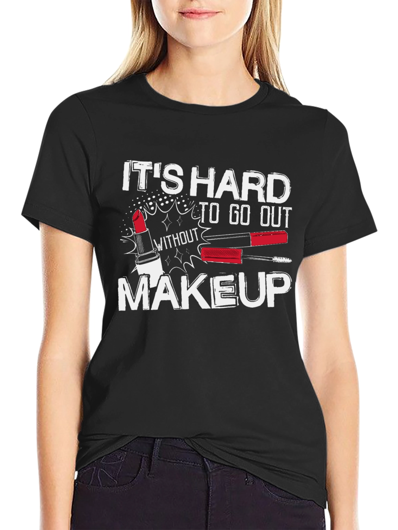 Black Makeup Graphic Tee - It's Hard To Go Out view 2