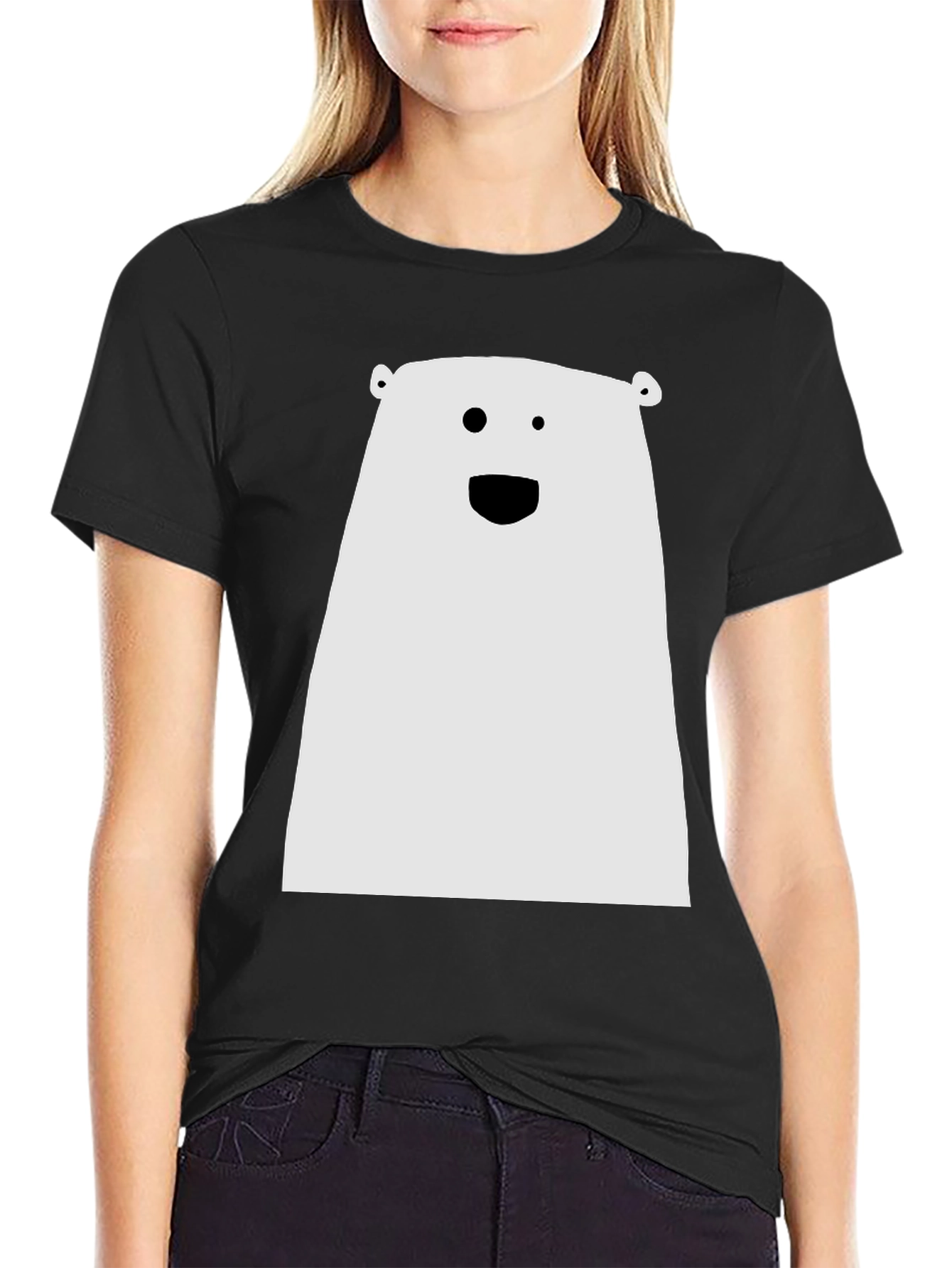 Black Funny Minimalist Bear Graphic Black T-Shirt view 2