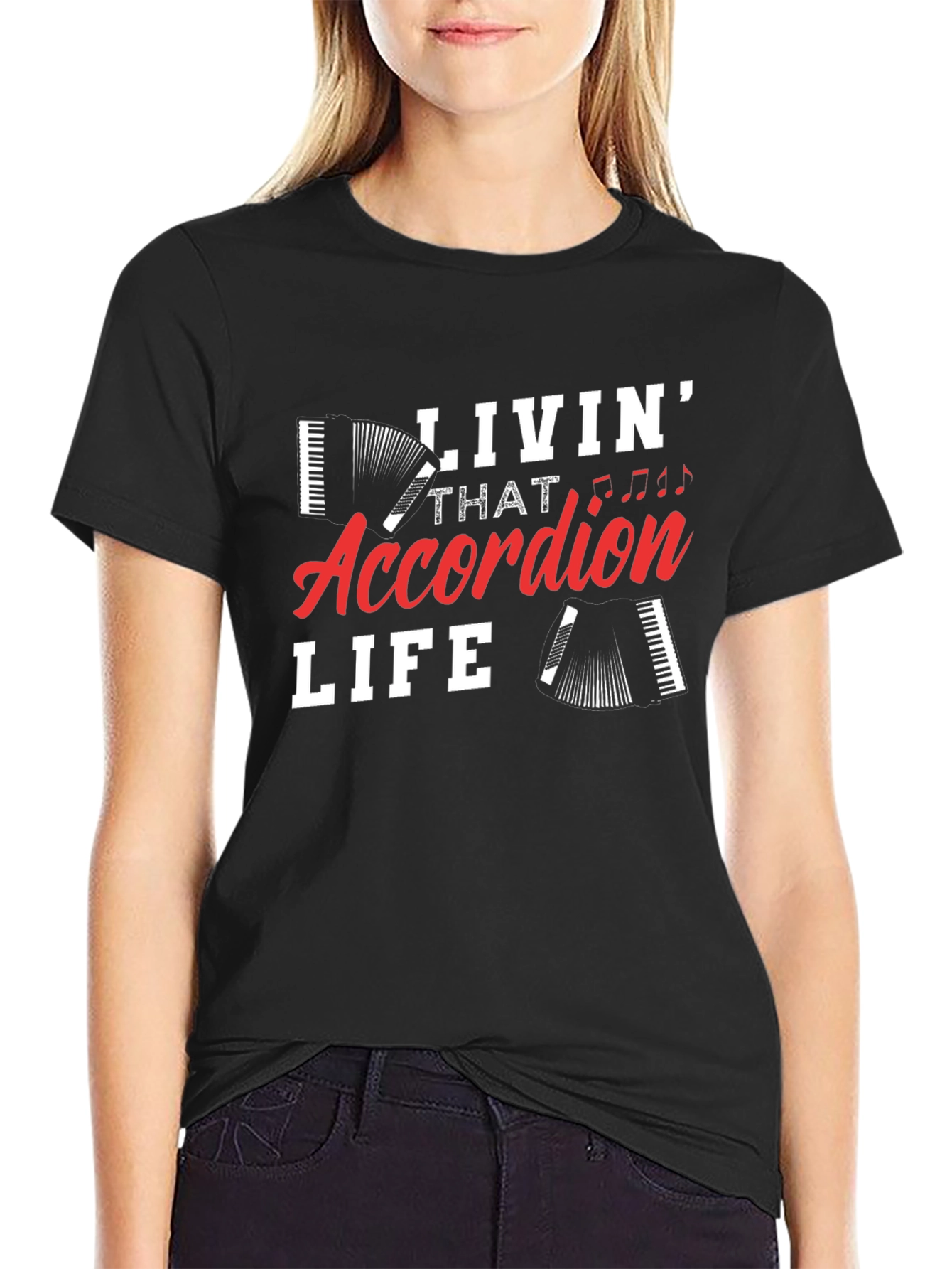 Black Accordion Life Graphic Tee - Musician T-Shirt view 2
