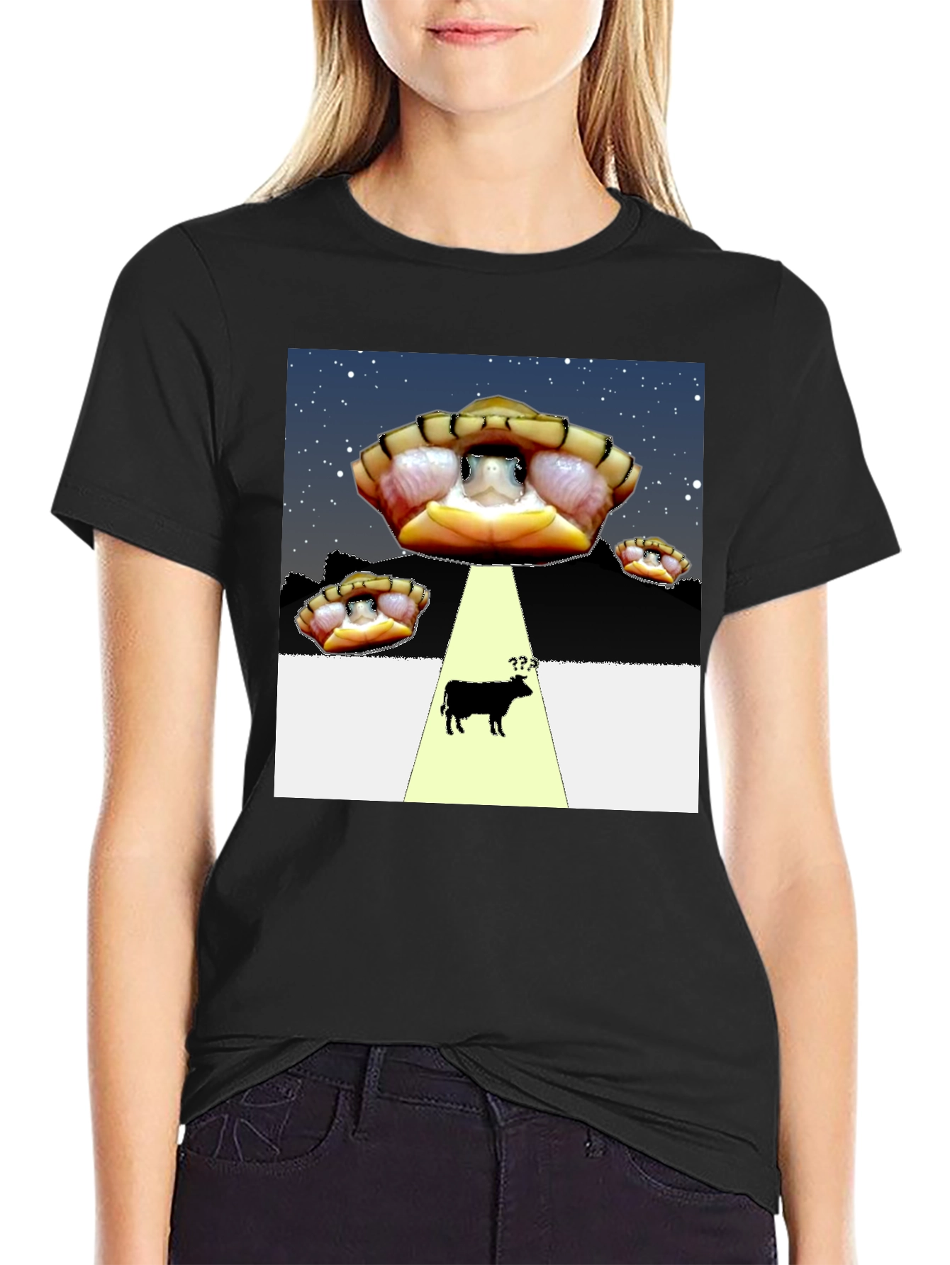 Black UFO Turtle Abduction T-Shirt view 2