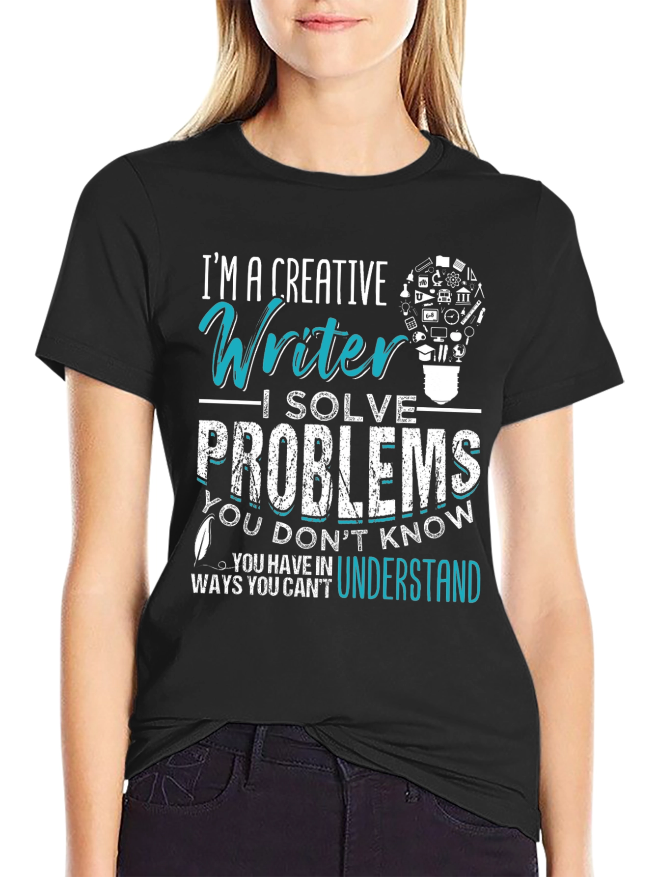 Black Creative Writer T-Shirt: I Solve Problems view 2