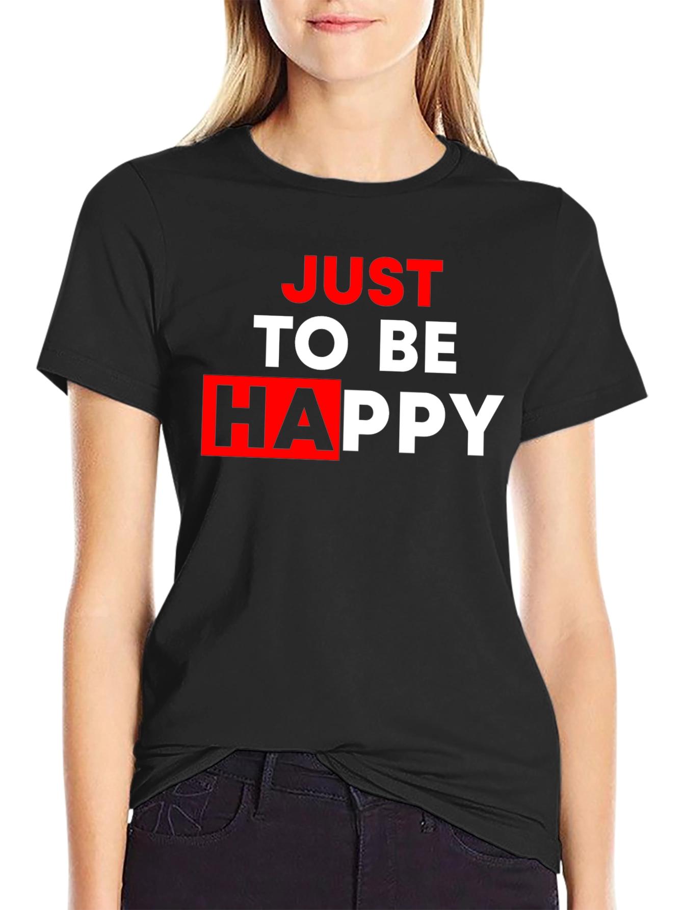 Black Just To Be Happy Graphic Tee - Black Casual T-Shirt view 2