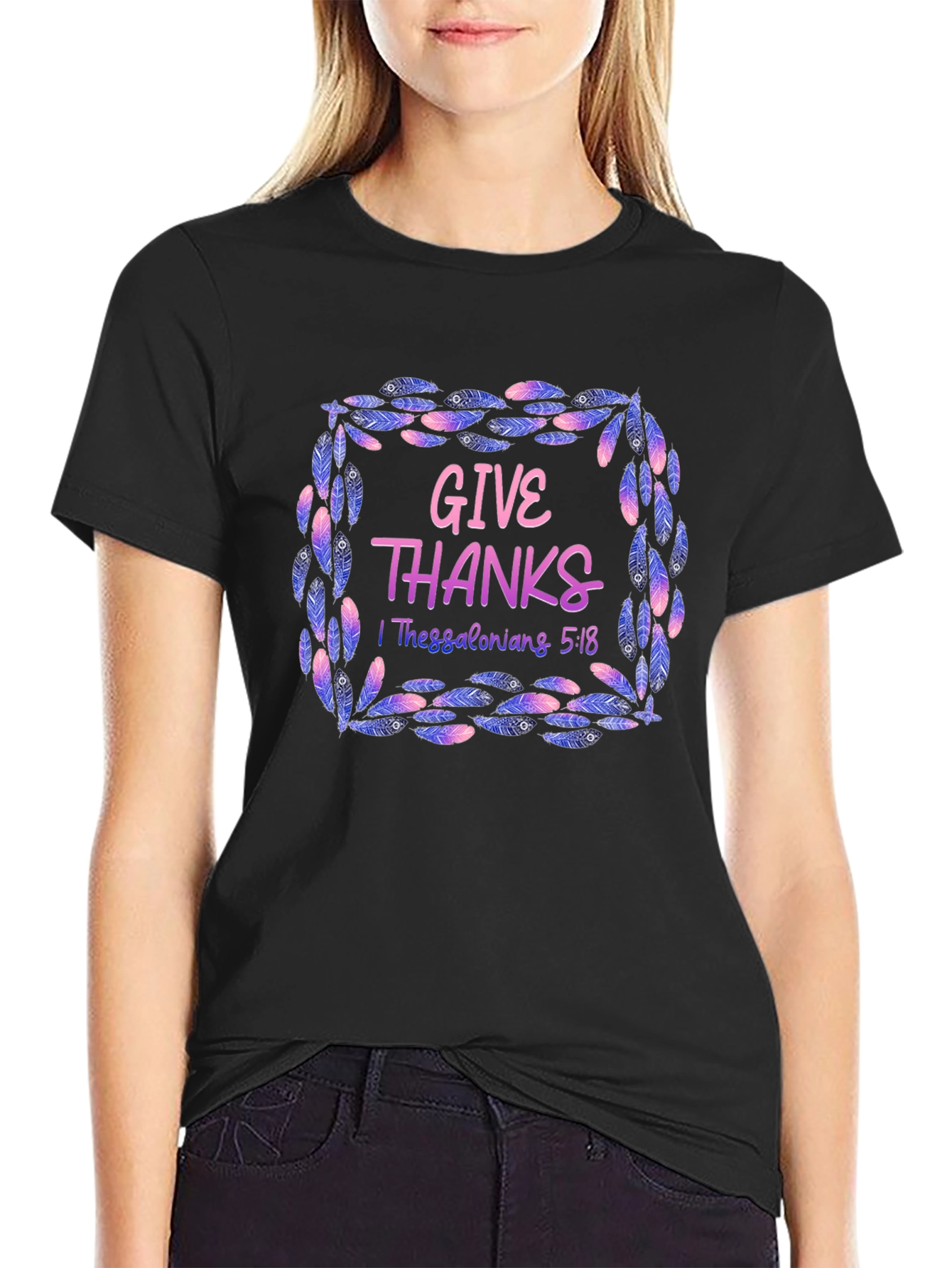 Black Give Thanks Graphic T-Shirt view 2