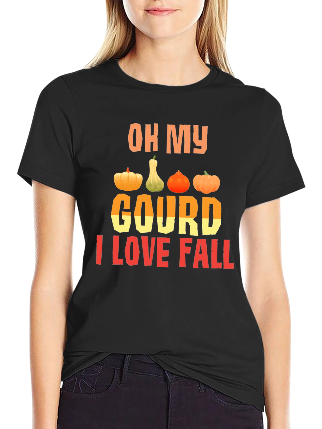Black Oh My Gourd I Love Fall T-Shirt view 2