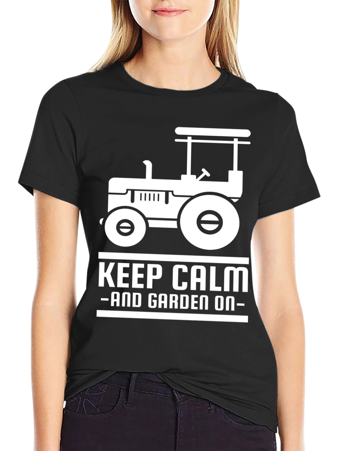 Black Keep Calm and Garden On Black T-Shirt view 2