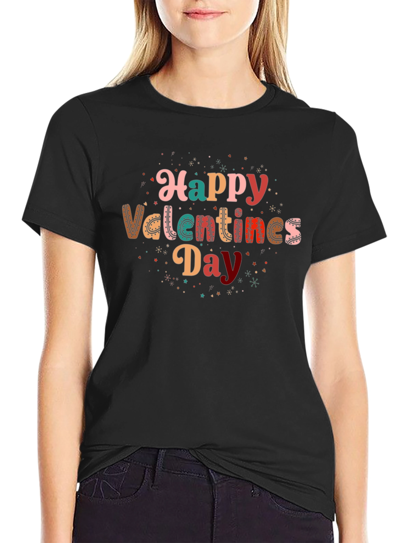 Black Happy Valentines Day Graphic T-Shirt view 2