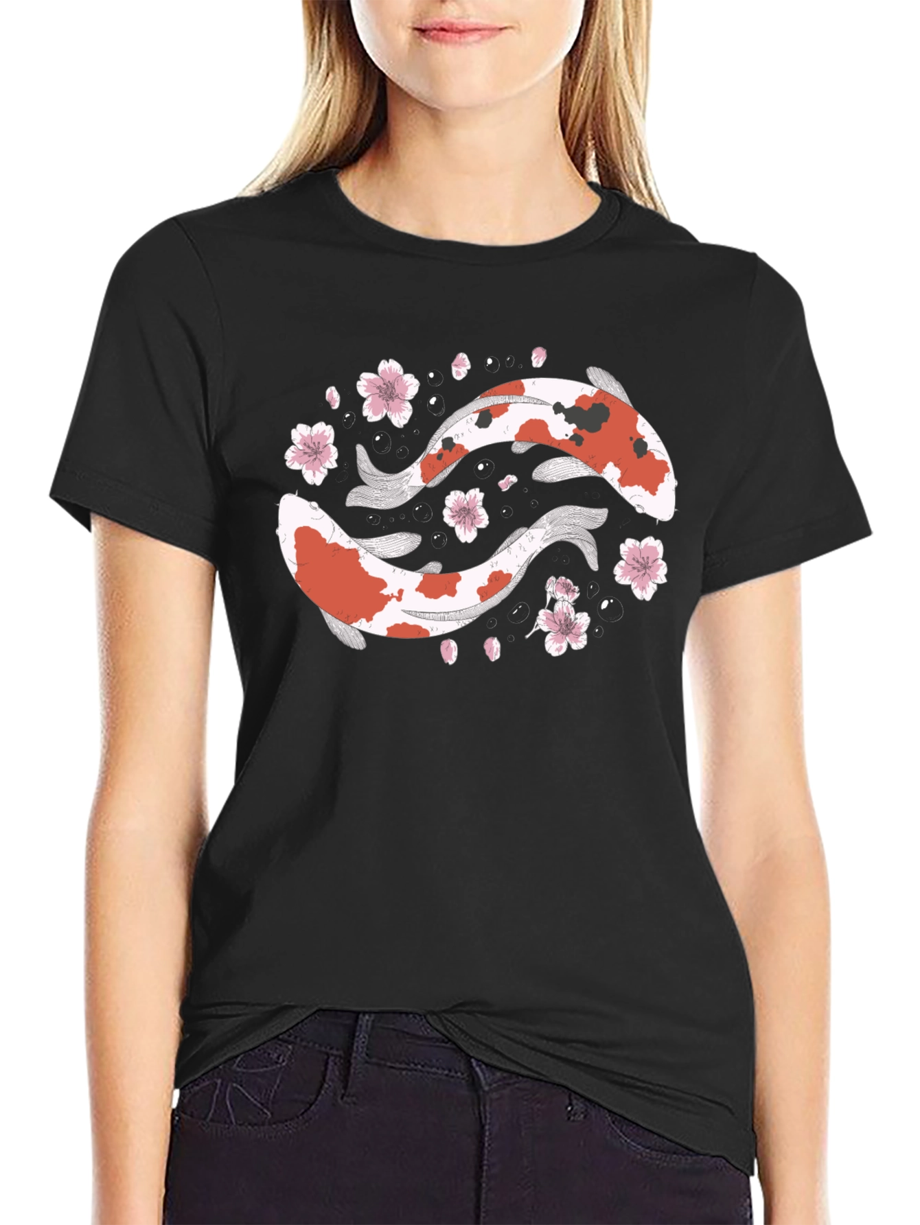 Black Koi Fish Yin Yang Black T-Shirt view 2