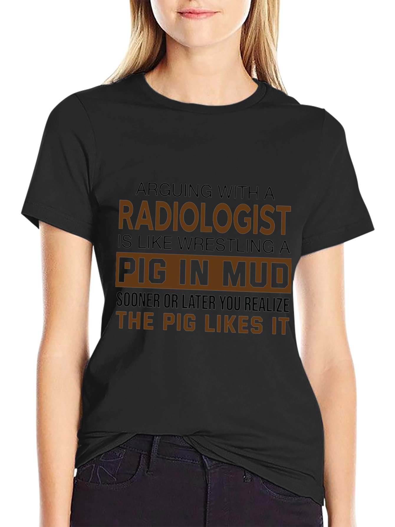 Black Radiologist Pig in Mud Humor T-Shirt view 2