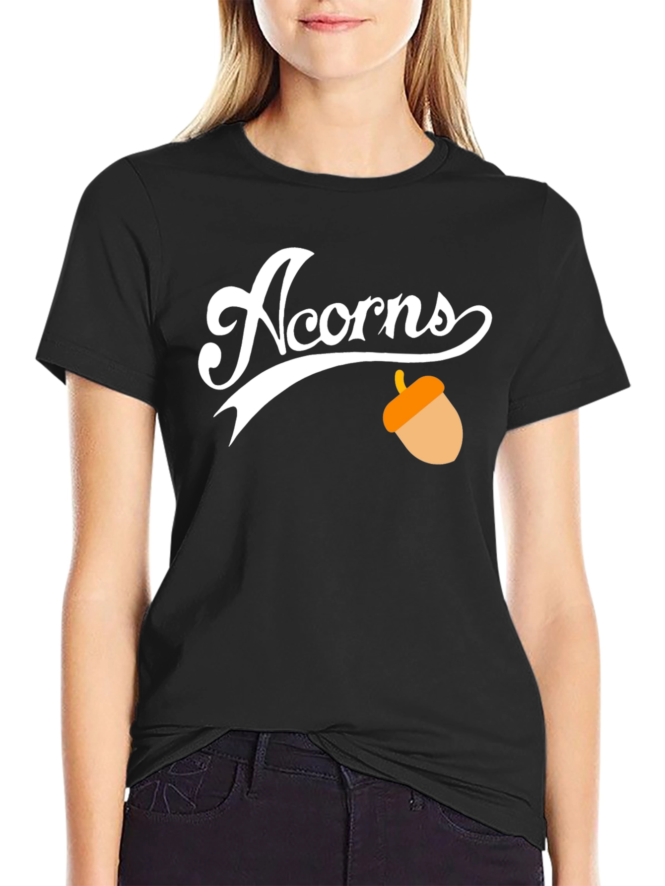 Black Acorns Graphic Tee - Black Cotton Casual T-Shirt view 2