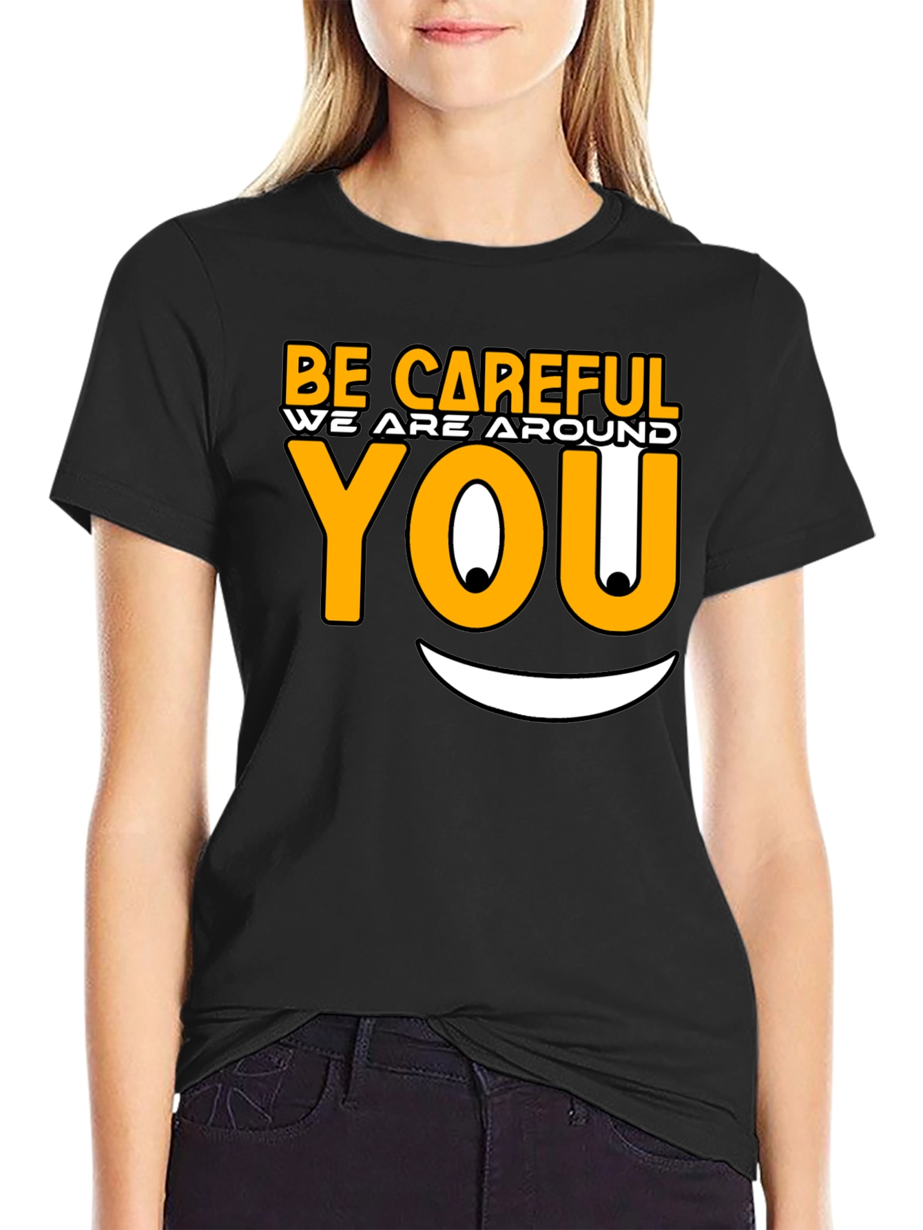 Black Be Careful Graphic T-Shirt - Funny Novelty Tee view 2