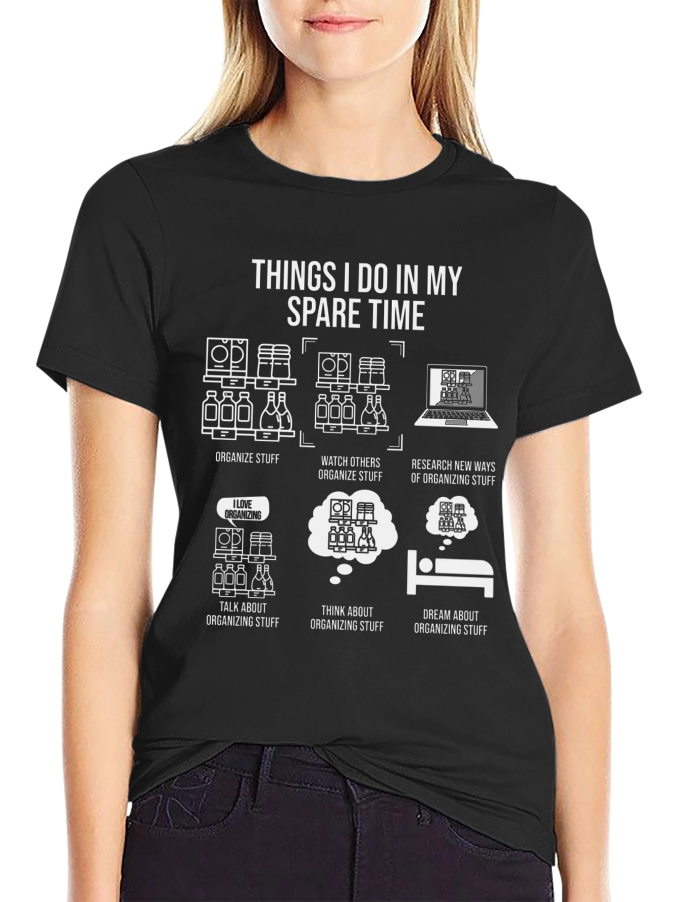 Black Organizing Humor T-Shirt: Spare Time Organizer view 2