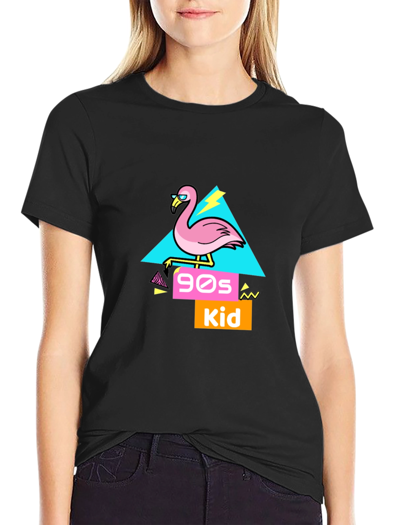 Black 90s Kid Flamingo T-Shirt view 2