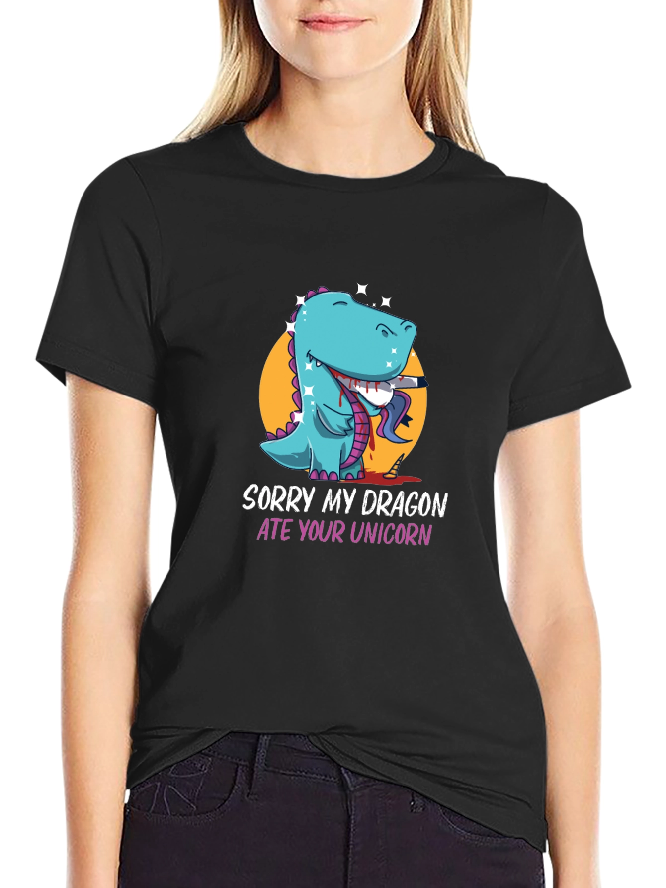 Black Sorry My Dragon Ate Your Unicorn T-Shirt view 2