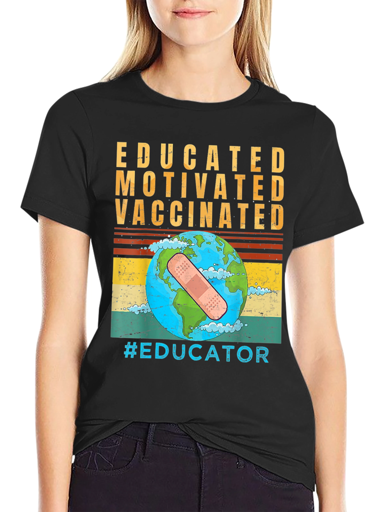 Black Educated Vaccinated Graphic T-Shirt view 2