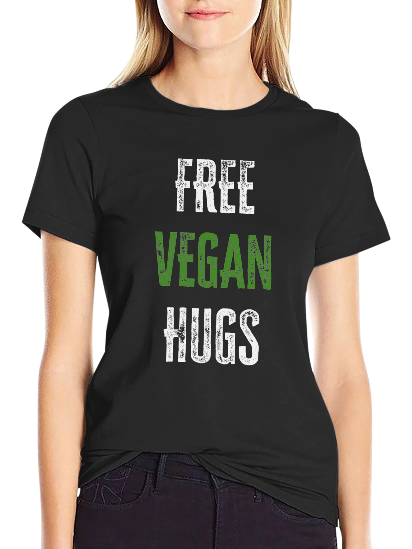 Black Free Vegan Hugs T-Shirt - Soft Cotton Tee view 2