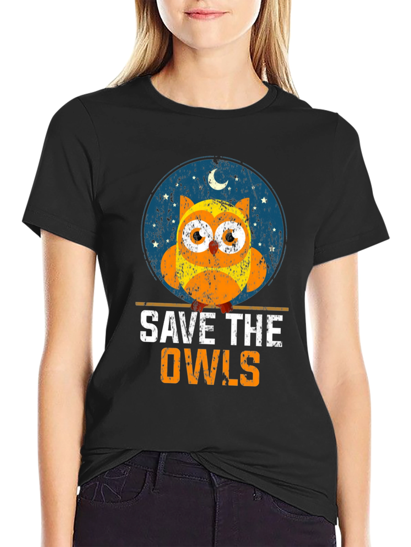 Black Save the Owls T-Shirt: Cute Owl Graphic Tee view 2