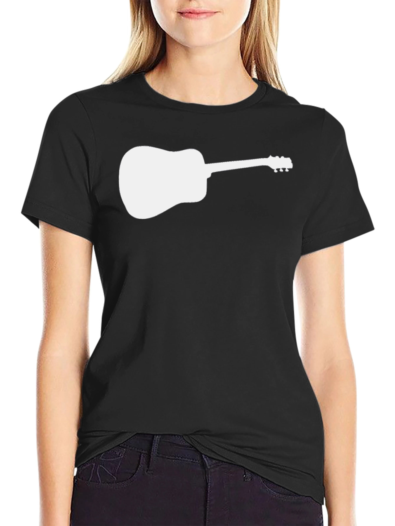 Black Guitar Silhouette Tee - Black Cotton Casual Shirt view 2